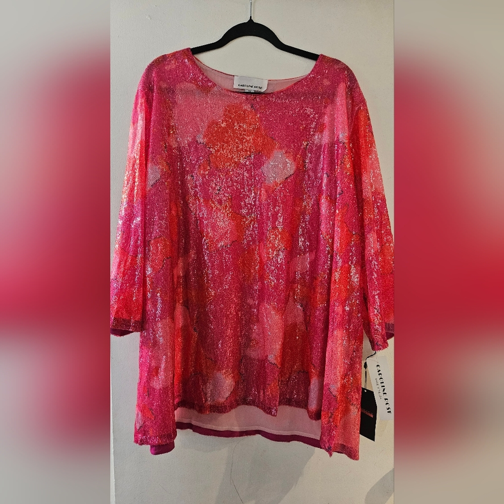 Elegant Pink and Red Sequin Women's Top